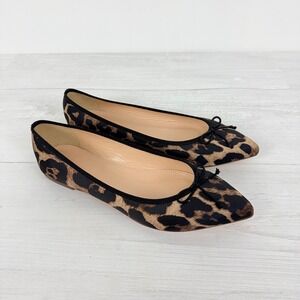 J.Crew Gemma Leopard Print Satin Pointed Toe Ballet Flats Size 8 Brown Black
